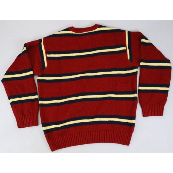 Vintage Tommy Hilfiger Striped Heavy Knit Crest Sweater Red‎ Yellow Blue Size L - Picture 4 of 6